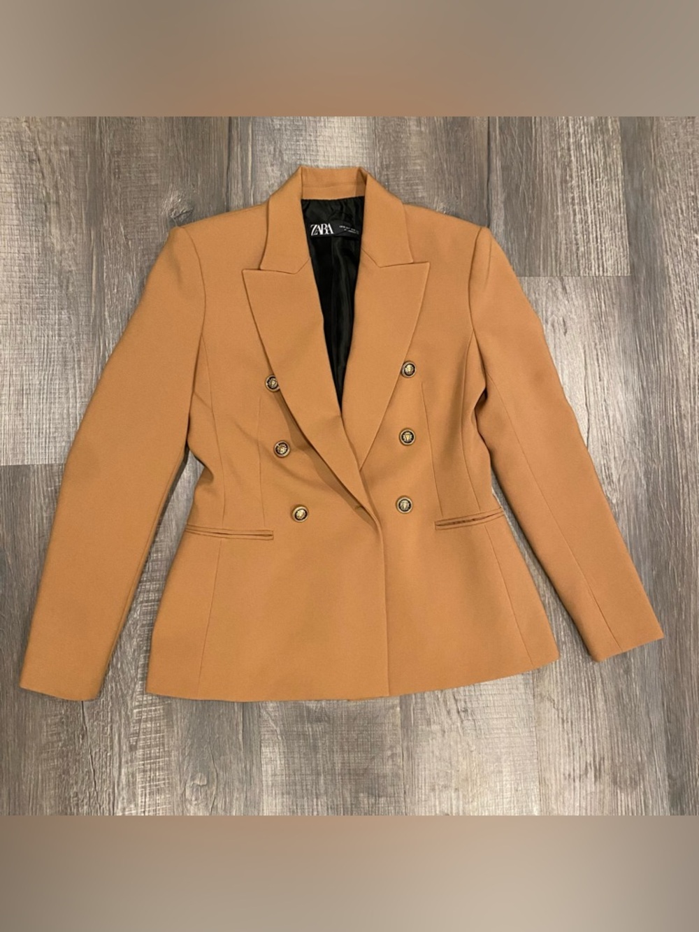 ZARA Double Breasted Camel Blazer XS - Picture 5 of 16